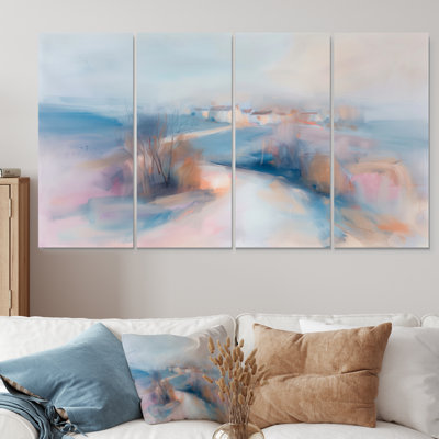«Grey Pink Minimalisme» Village Mirage III - ensemble d'art mural sur toile