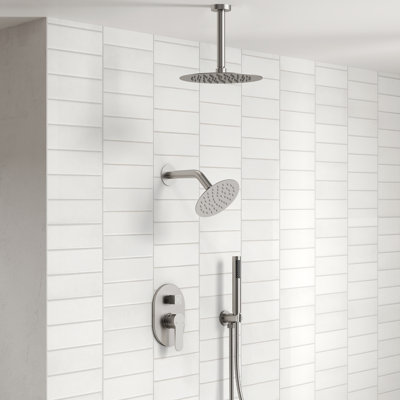 Ceiling Mount High-Pressure Rainfall Shower Faucet, Dual Showerheads System with Rough-in Valve, Handheld Shower