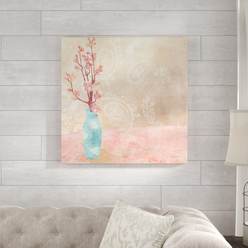 «Vase of Cherry Blossoms II» par Evelia Design, reproduction d'art sur toile tendue, H 12 po x l 12 po, Toile tendue