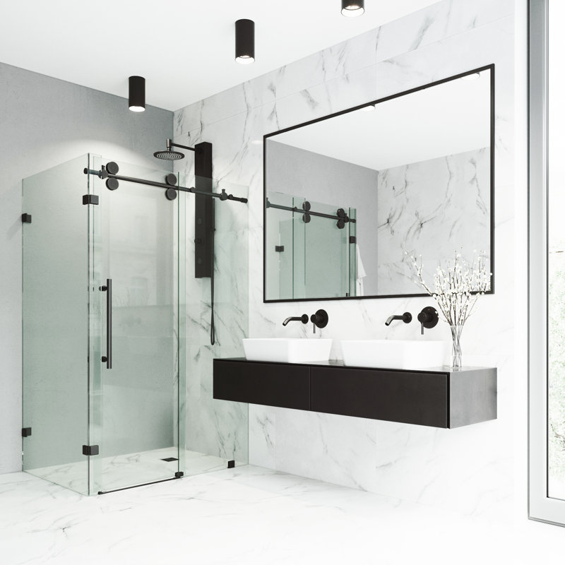 Winslow 46.5 in. W x 74 in. H Frameless Sliding Rectangle Shower Enclosure, Matte Black