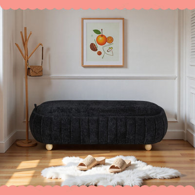 Banc de lit d'appoint capitonné de 140 cm de large avec rangement intégré et repose-pieds en chenille, pieds en bois d'hévéa, idéal pour le salon, l'entrée, le dortoir ou la chambre.