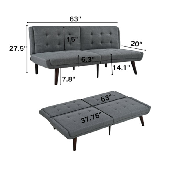 George Oliver 63" Convertible Futon Sofa Bed - Modern Loveseat Sleeper ...