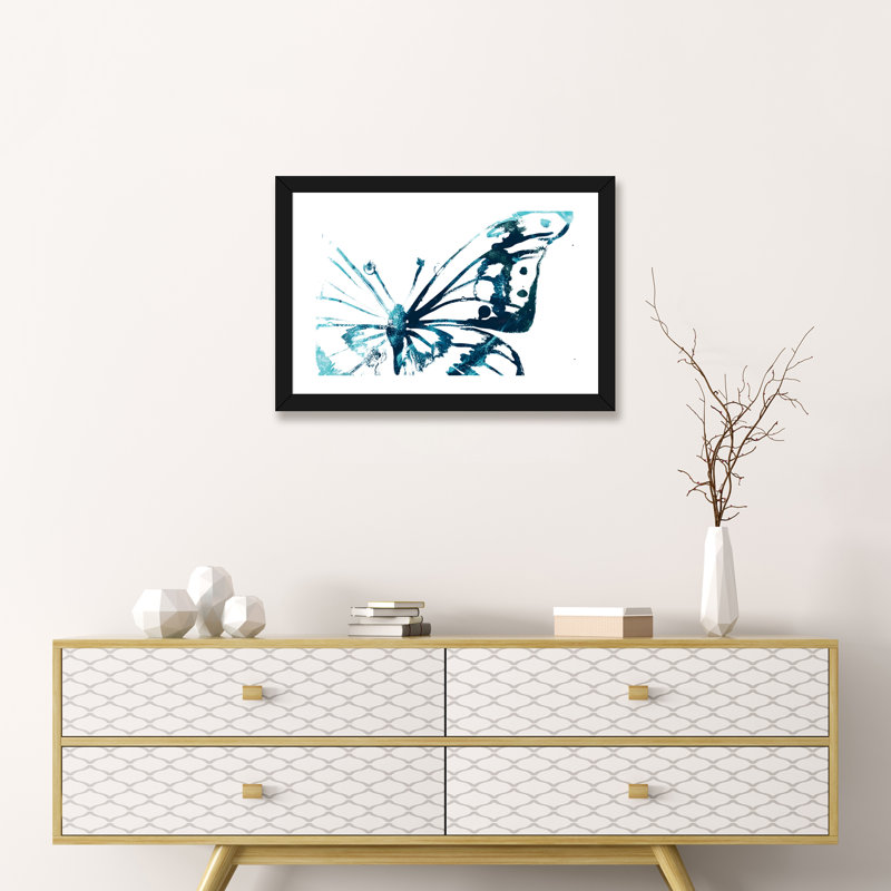Impression papillon V - imprimé, Papier encadré noir, Blanc, H 16 po x l 24 po x P 1 po