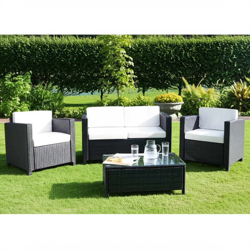 Gatland 4 Seater Rattan Sofa Set, Black 