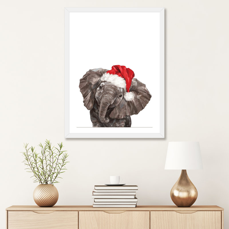 «Christmas Baby Elephant» par Big Nose Work - impression d'art graphique, H 32 po x l 24 po x P 1 po, Papier encadré blanc