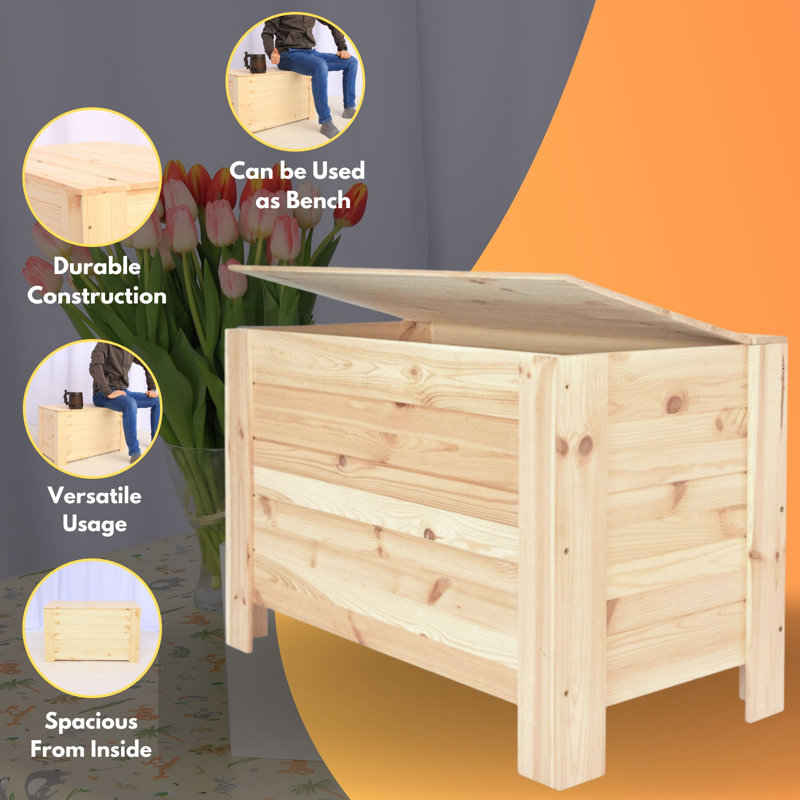Multi-Purpose Wooden Toy Storage Box with Lid - Large Bed End Storage Bench
