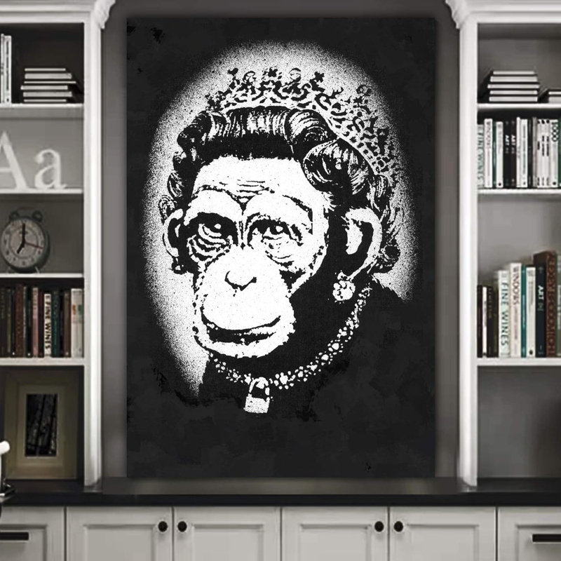 «Banksy Monkey Queen», impression de graffiti et art populaire célèbre Pop Art moderne urbain multicolore - impression