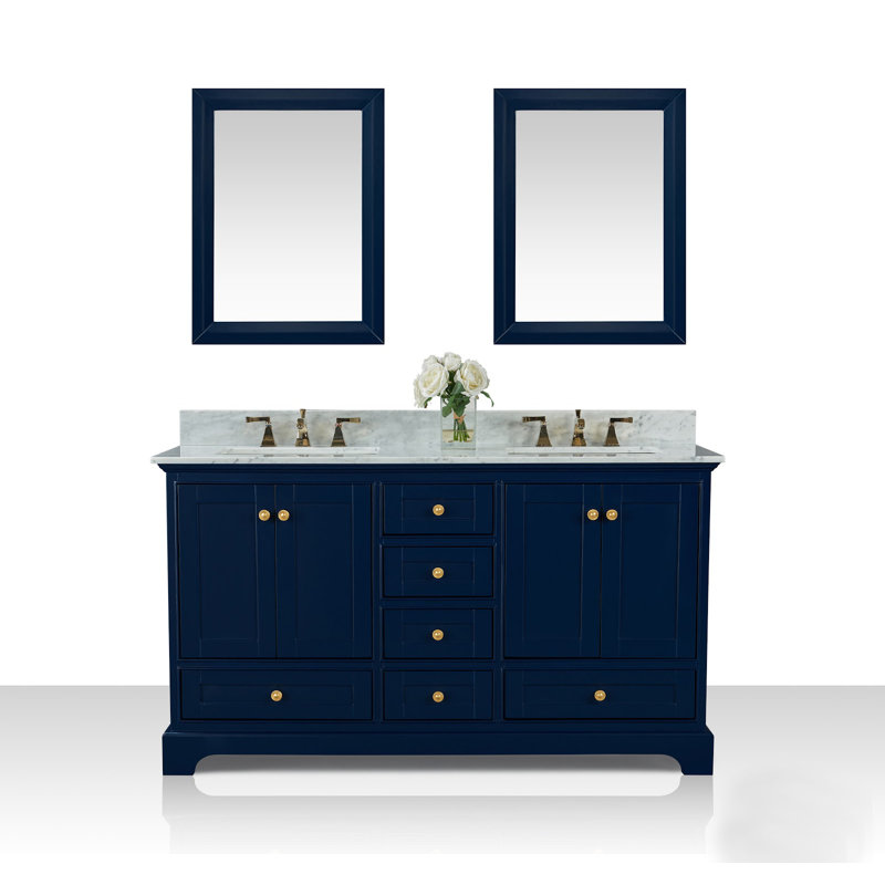 Audrey 60'' W Double Vanity, Gold, White, Carrara White
