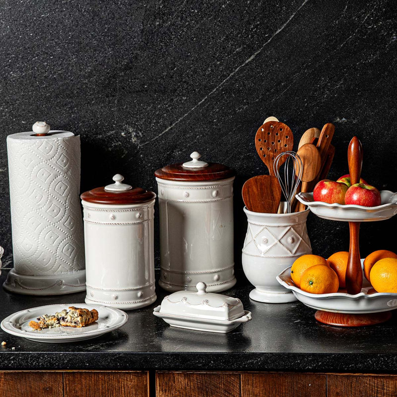 Berry & Thread Canister with Wooden Lid - Whitewash, Large