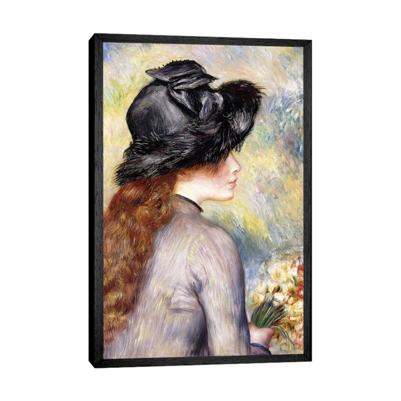 Young Girl Holding A Bouquet Of Tulips by Pierre-Auguste Renoir - Painting on Canvas, 66.04cm H x 45.72cm W x 3.81cm D