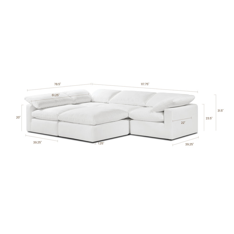 Canapé et méridienne rembourrés 5 pièces Wonardo, Tissu en coton blanc