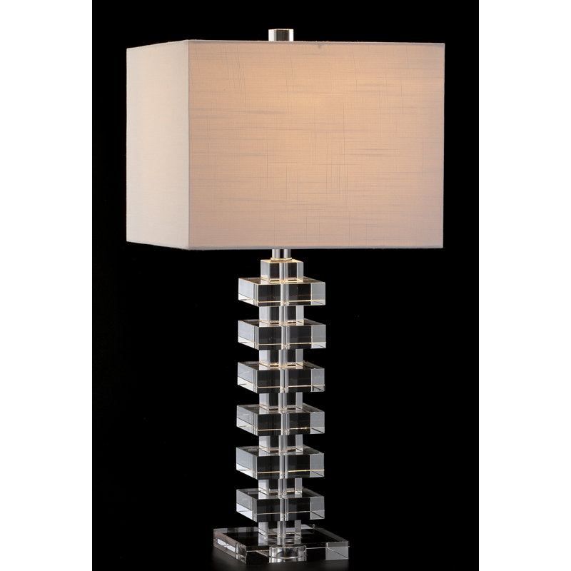 28" Clear Crystal Table Lamp with White Drum Shade