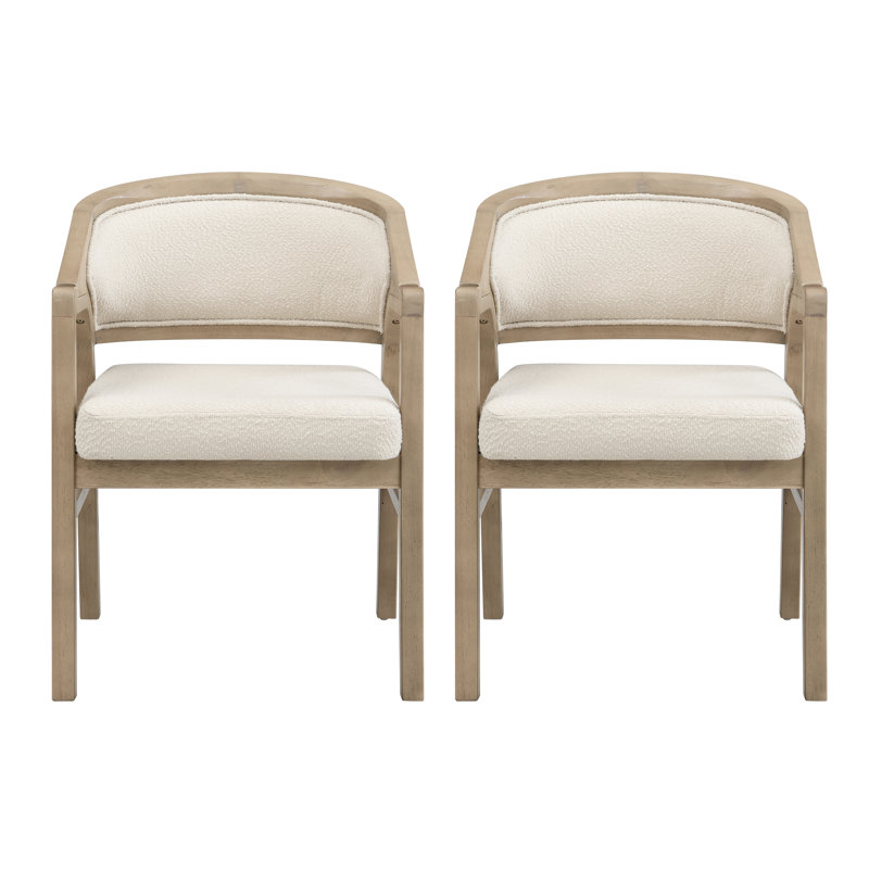 Meika Modern Scandinavian Rubberwood Upholstered Dining Chair With Curved Back Support, White Cushion/Light Ash Frame