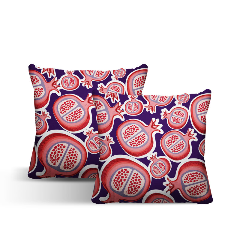 Oreiller carré intérieur / extérieur Pomme Pomegranate, L 19 po x H 19 po, Mauve / rouge