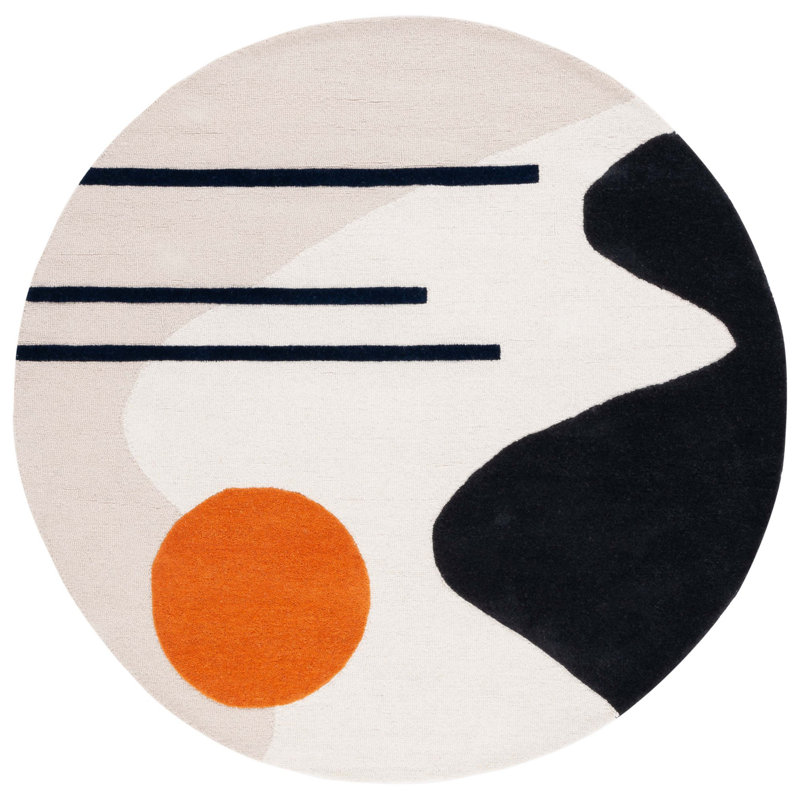 Arabelle Handmade Wool Cream/Black Rug, Round 6'