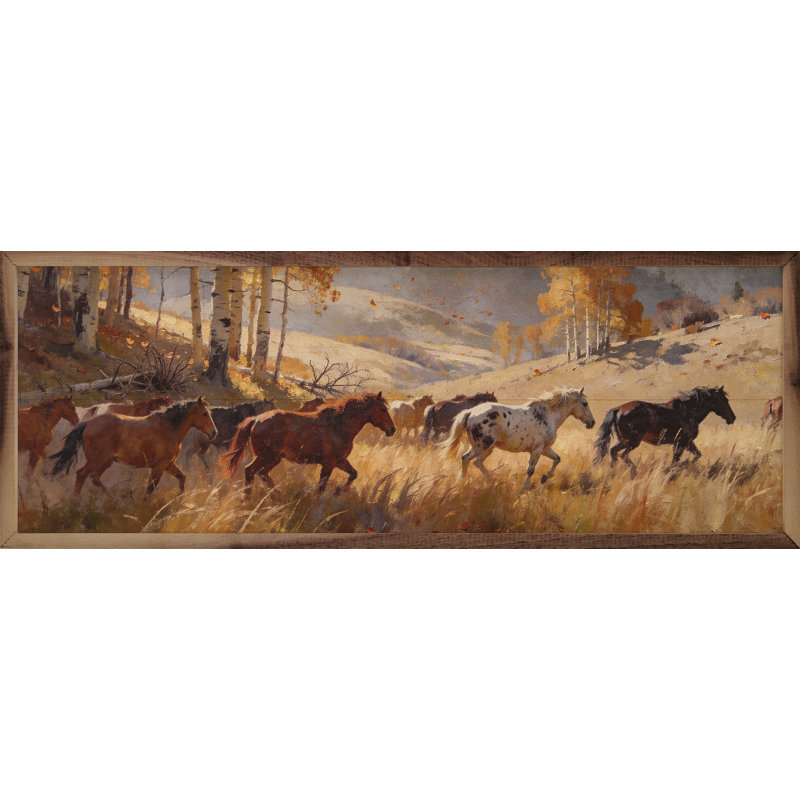Champ de chevaux en automne, H 4 po x l 12 po