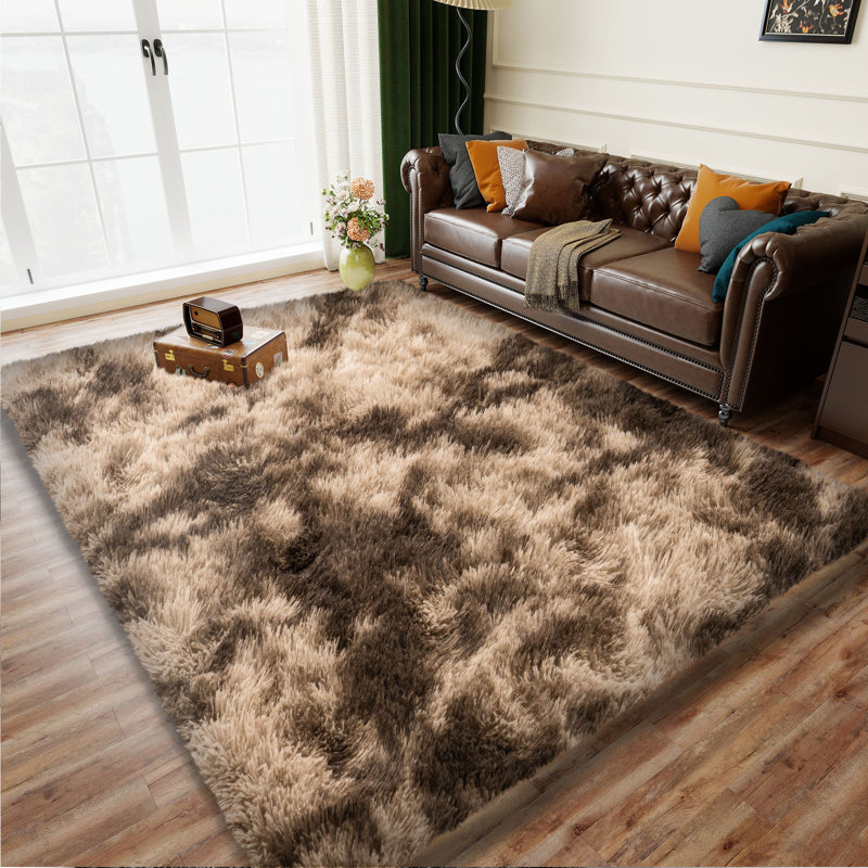 Shag Area Rugs for Living Room, 5x7 ft Soft Fluffy Rugs for Bedroom, Nursery, Kids Room Home Decor, Tie-Dyed Brown