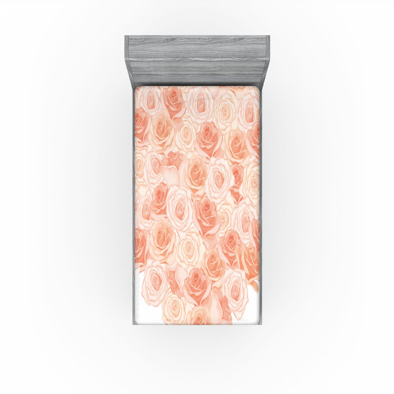 Drap-housse orange Ambesonne, Floral pêche saumon, Drap-housse pour lit simple TG