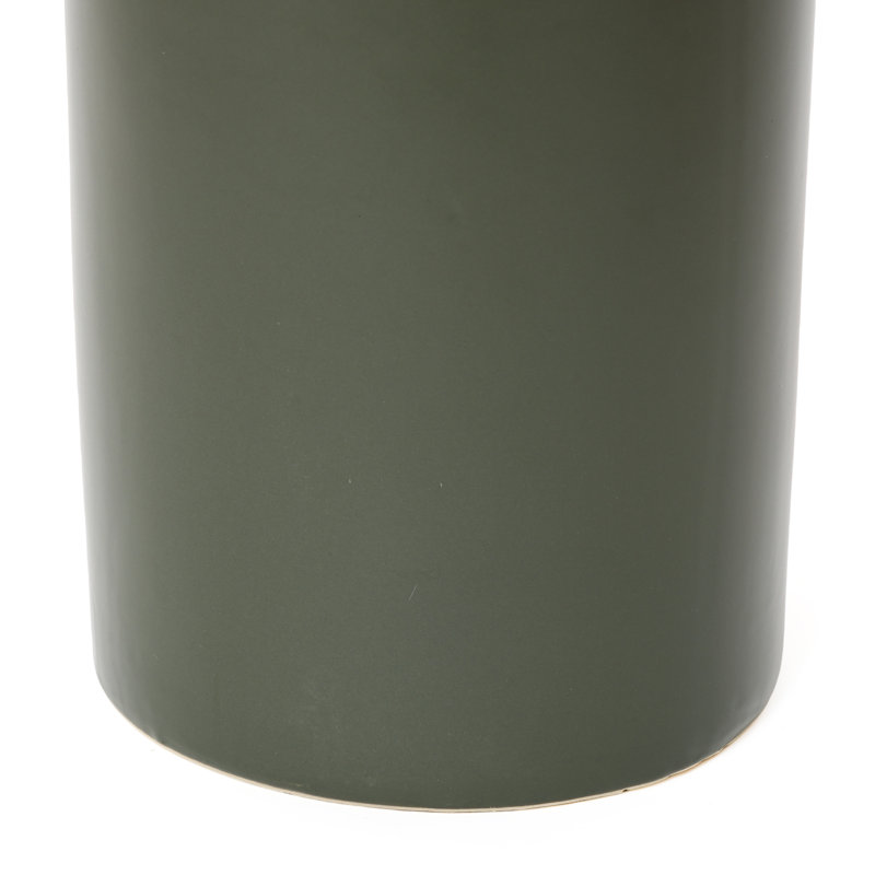 17.3" Olive Green Ceramic Side Table, Modern Indoor & Outdoor Accent Table