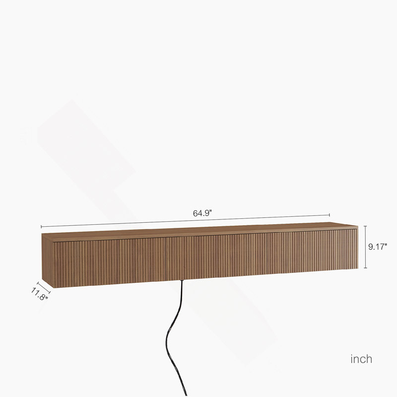 Meuble télé flottant, meuble télé mural avec 16 DEL de couleur pour téléviseur de 65 po, Brun