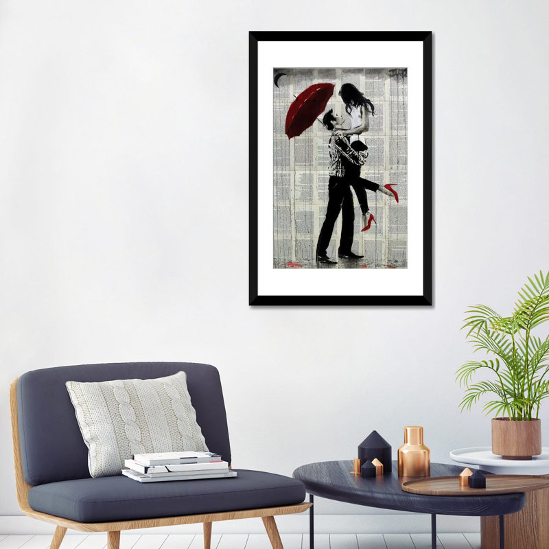 « love rain », reproduction sur toile, H 24 po x l 16 po x P 1 po, Papier beaux-arts encadré noir, Blanc