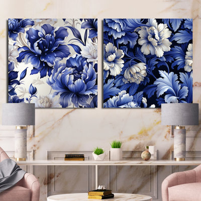 Motif damassé cobalt bleu victorien - ensemble de collage carré floral