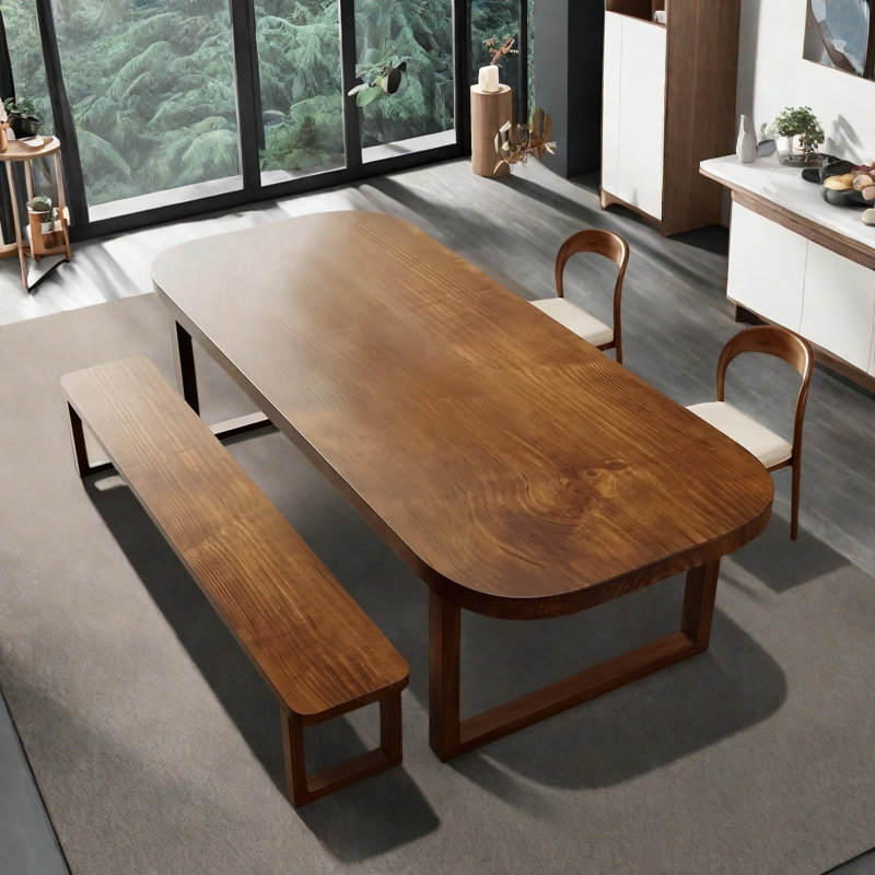 Solid Wood Brown Bench, 17.72" H x 55.12" W x 11.81" D