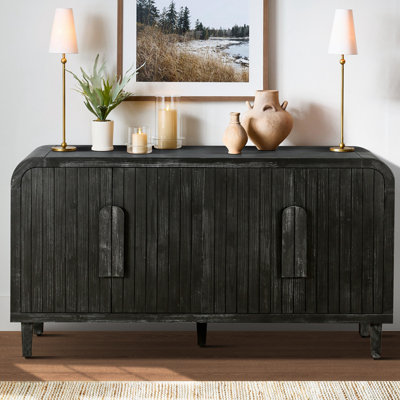 Curved Vintage Storage Sideboard with Large Wooden Handles by Corrigan Studio