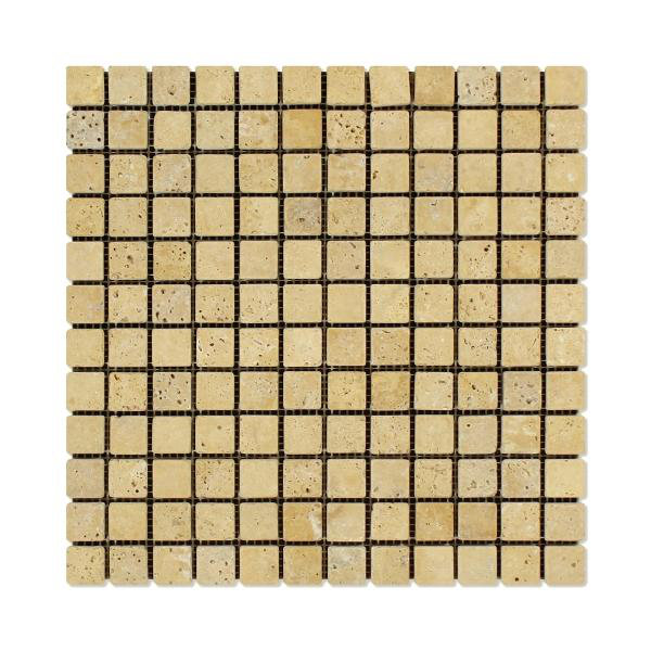 Gold Travertine Tumbled Square Mosaic