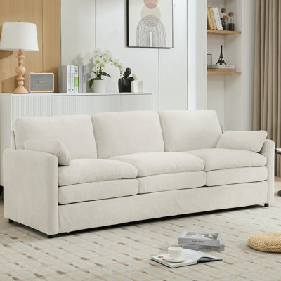 Cozy Chenille 3-seater Sofa With Plush Double Cushion, Ergonomic Design, Beige | Comfortable Cloud Sofa For Living Room