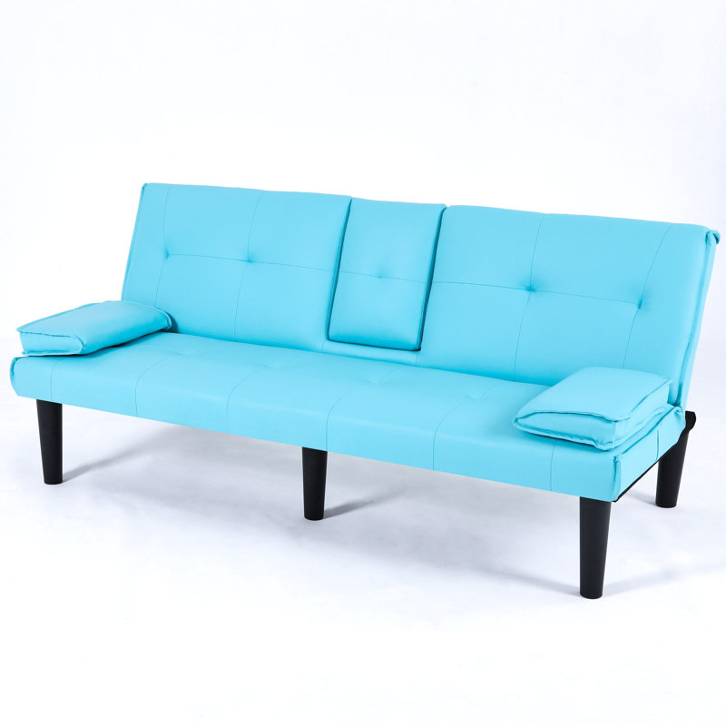 Lit bleu de 67 pouces avec porte-gobelet, un meuble pratique et magnifique qui s'adapte aux espaces de vie compacts, Bleu