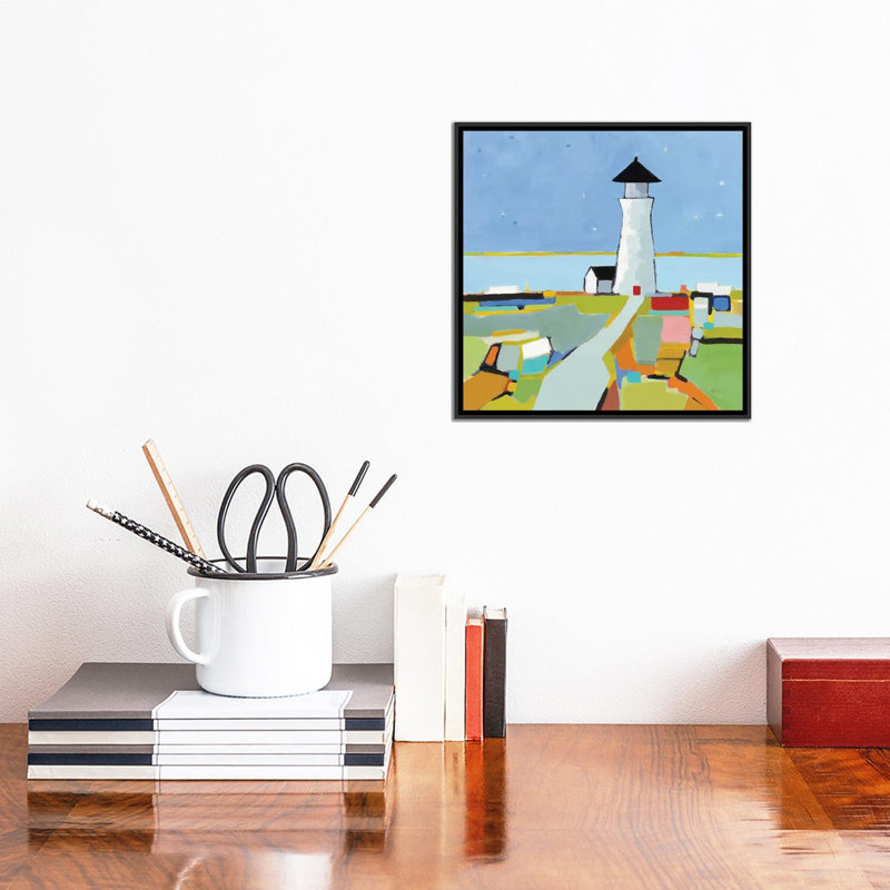 To the Lighthouse par Phyllis Adams - peinture sur toile tendue, Toile avec cadre noir, H 12 po x l 12 po x P 1,5 po