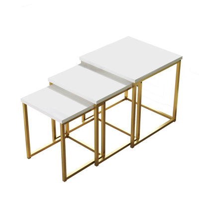 Roshaad Elegant Nesting Table Set (3 Pieces), Sizes: 15.7 x 16.5 x 15.7 in, 13.8 x 15.2 x 13.8 in, 11.8 x 14.1 x 11.8 in | 100% Melamine Coated Particle Board, Metal Legs | Modern Home Décor, Stylish & Functional Design