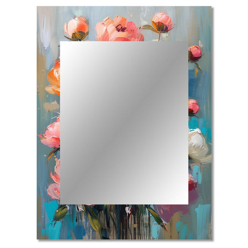 Pink white Vibrant potted Peonies I - Peonies Decorative Mirror, Traditional Wall Mirror, Printed Metal Art, 40" x 30"