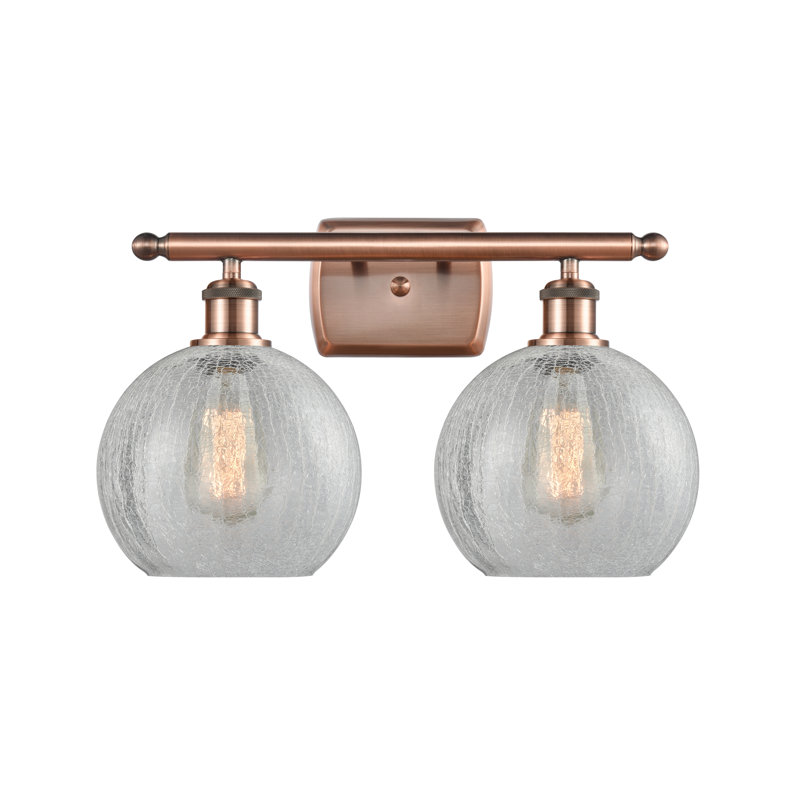 Baptista 2 - Light Dimmable Vanity Light, 6 Watt Vinage LED Bulb, Clear Crackle, Antique Copper