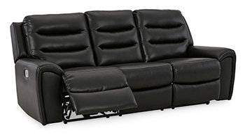 Black Faux Leather Power Reclining Sofa with Adjustable Headrests