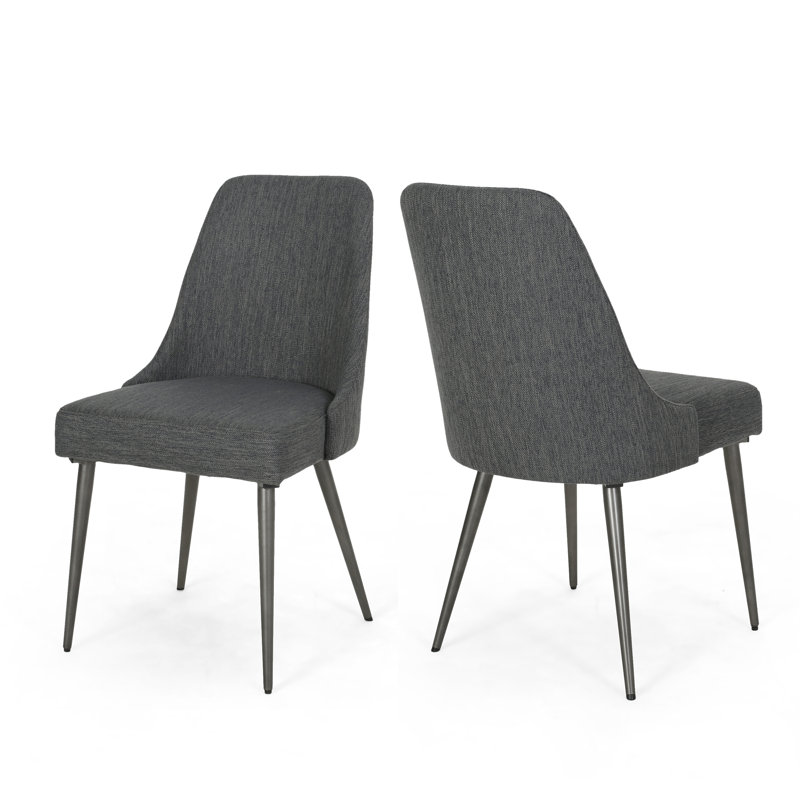 Milin Modern Dining Chairs Set of 2, Iron Legs & Curved Backrest, Charcoal, Gunmetal