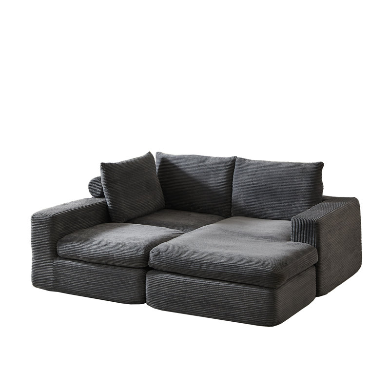Boneless 99-Inch No-Assembly L-Shaped Corduroy Sectional Sofa with Chaise & 3 Pillows - Ultimate Comfort for Living & Bedroom Spaces