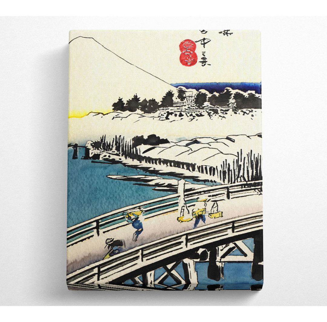 Hiroshige Eine Brücke im Schnee - Kunstdrucke auf Leinwand