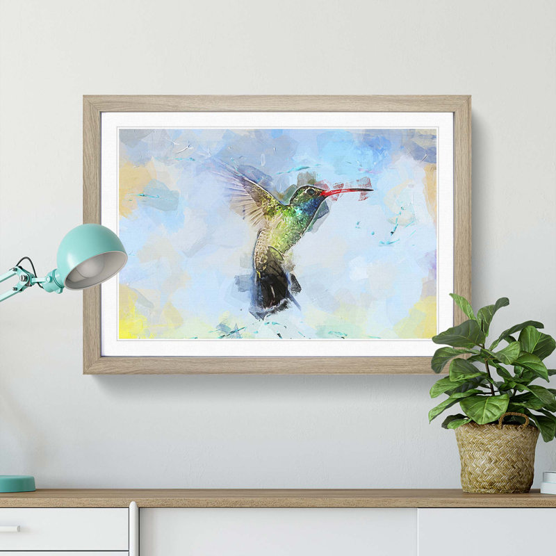 Hummingbird Paint Smudge in Abstract - Framed Print, Oak, 50cm H x 76cm W x 2cm D