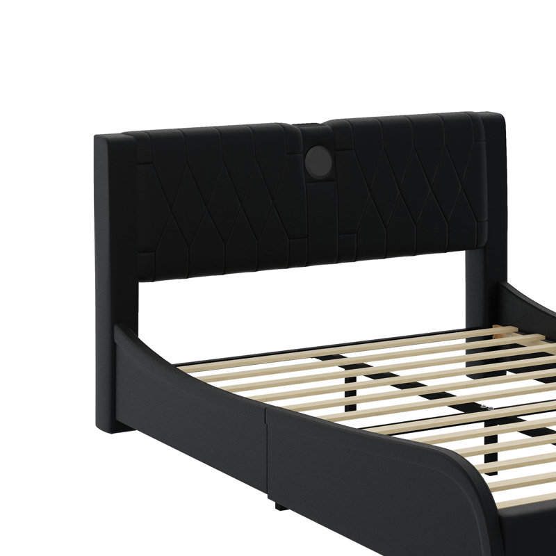 Luxurious Faux Leather Upholstered Platform Bed With Thickened Headboard, Bluetooth Speakers And RGB LED Light, Full, Black