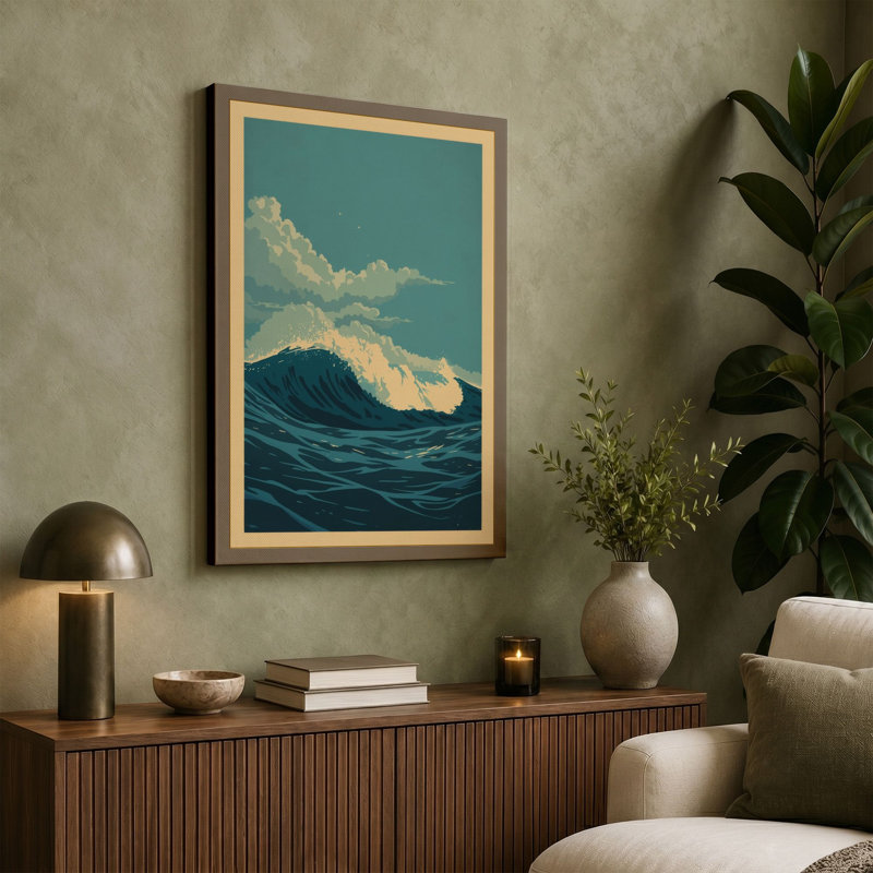 Cresting Wave Japandi - Wrapped Canvas, 36x24 - 91.4 x 61.0 cm, Sage Border