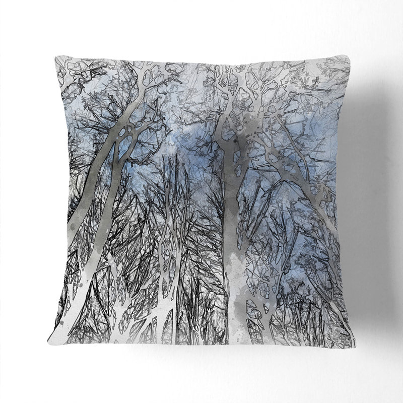 Beautiful Forest Sketch Square Throw Cushion, Black, 55cm H x 55cm W x 20cm D