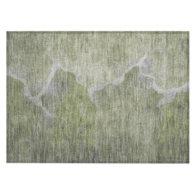 Machine Washable Indoor/Outdoor Xhevrie Green Rug
