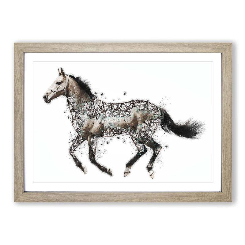 Horse Deconstructed in Abstract - Picture Frame Painting Print, 62cm H x 87cm W x 2cm D, Oak Framed