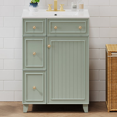 Meuble-lavabo 24 po avec comptoir en céramique, meuble-lavabo avec 2 tiroirs et 1 porte