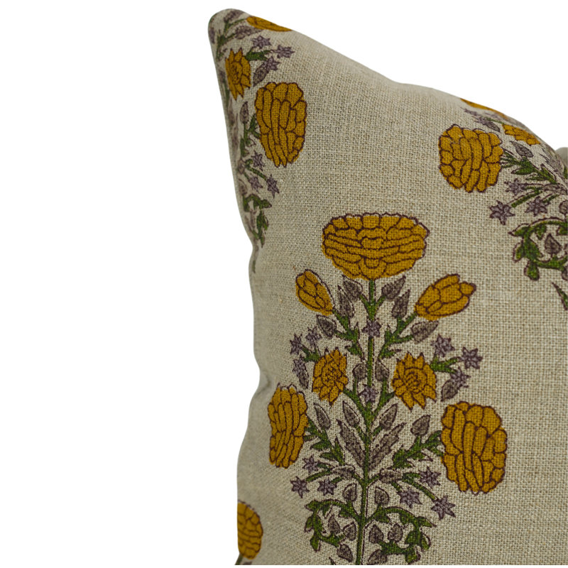 Housse de coussin d'intérieur / extérieur Floral Linen, 20 po x 20 po, Jaune floral 3, Carré