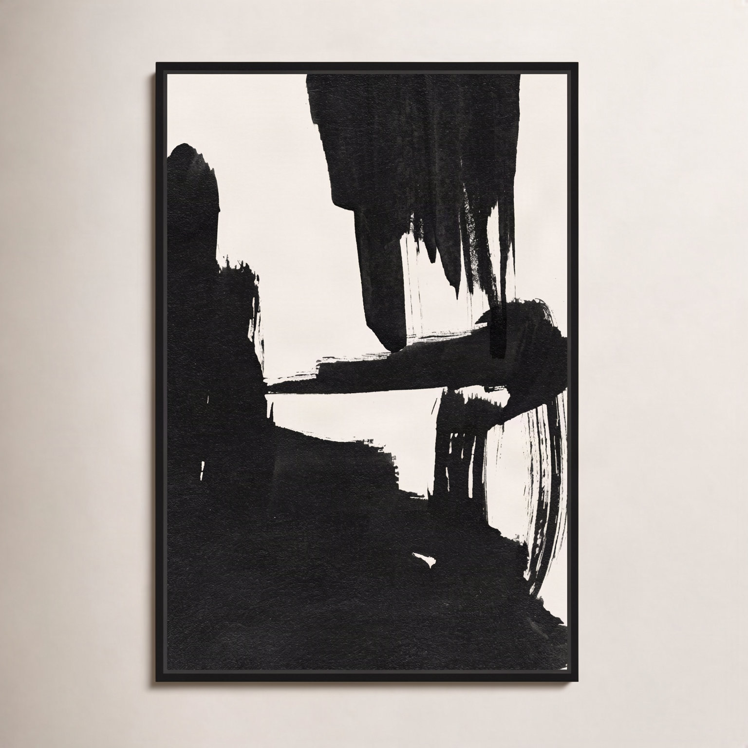 Abstract Black and White Brush Stroke Print, Black, 37" H x 25" W