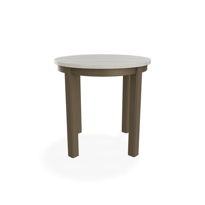 21" Round Rustic Polymer Deluxe Outdoor End Table, White/Beachwood