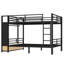 Grand lit superposé en métal avec tablettes de rangement, tiroirs et panneau perforé pour adolescents, noir